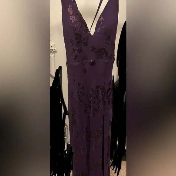Dresses | Size 11 Plum Prom Dress With Deep V Neck And Leg Slit | Poshmark